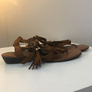 Faux Leather Sandals with Tassel Feather Details